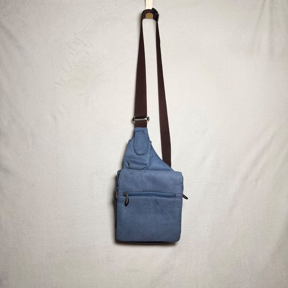 Travelon Light Blue Faux Suede Sling Bag Crossbody Organizer 2006 Adjustable